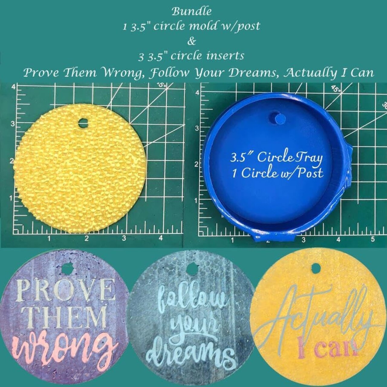 Bundle - 3.5" circle w/post and 3 inspirational inserts - Silicone Freshie Mold